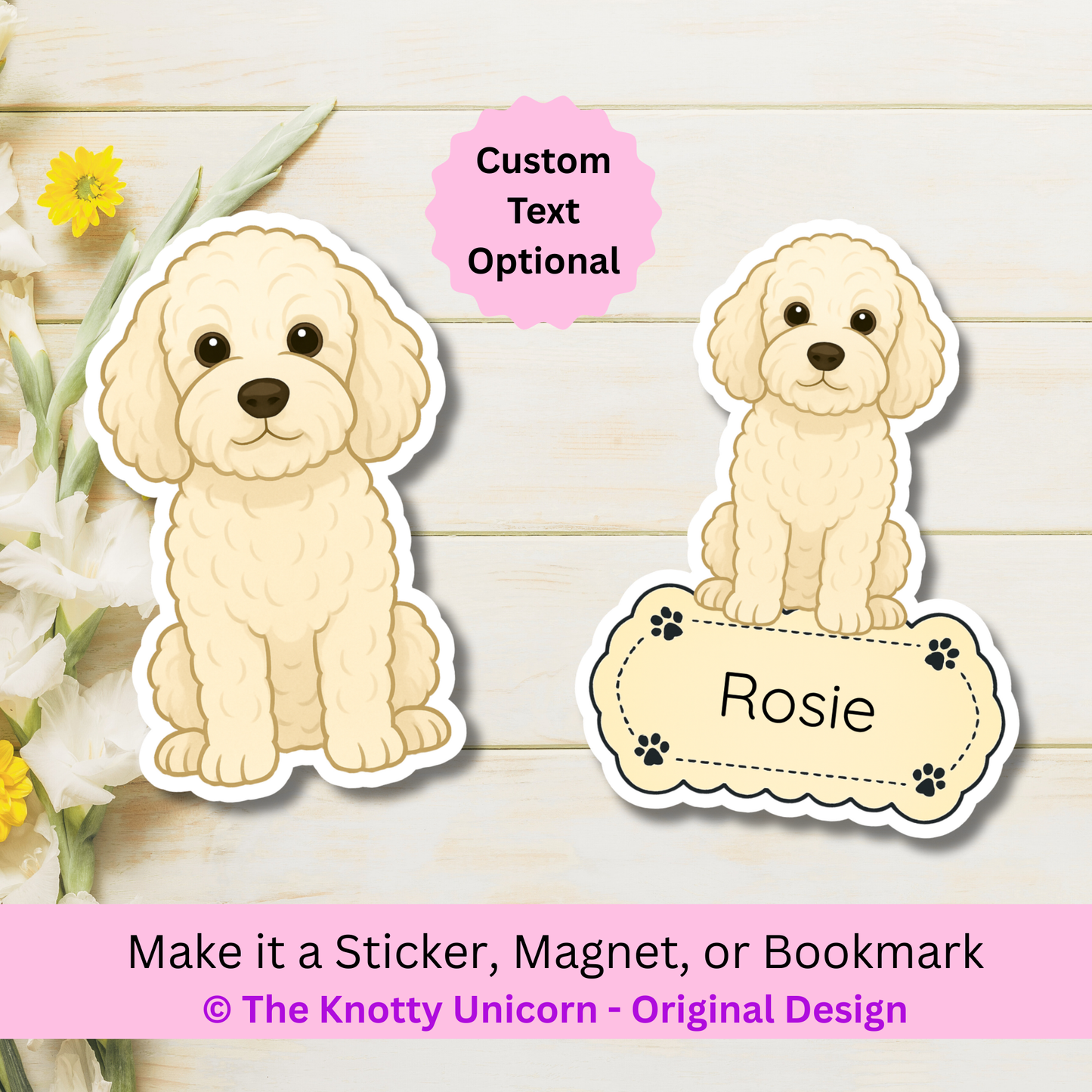 Custom Cockapoo Dog Magnet / Bookmark - Cream
