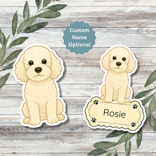 Custom Cockapoo Dog Sticker - Cream | Personalized with Name