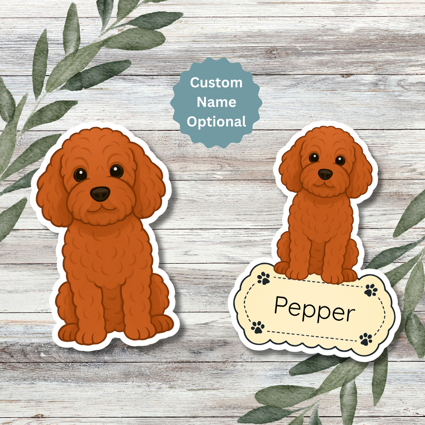 Custom Cockapoo Dog Sticker - Red | Personalized with Name