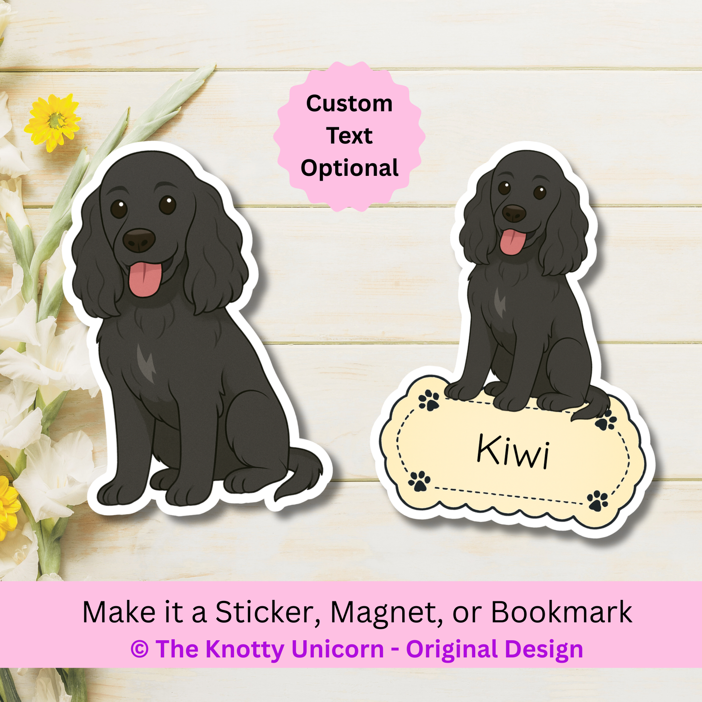 Custom Cocker Spaniel Dog Magnet / Bookmark - Black