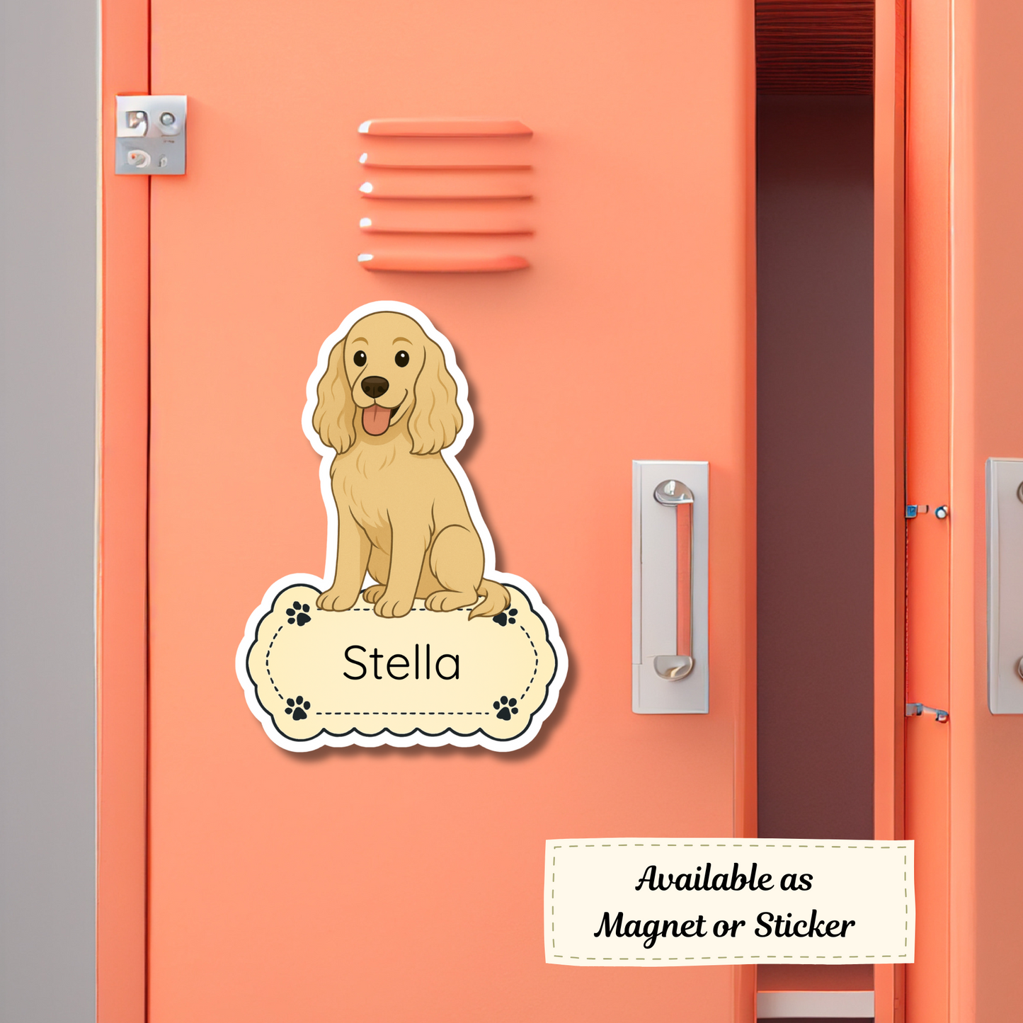 Custom Cocker Spaniel Dog Sticker - Buff | Personalized with Name