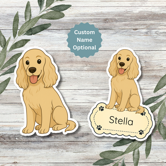 Custom Cocker Spaniel Dog Sticker - Buff | Personalized with Name