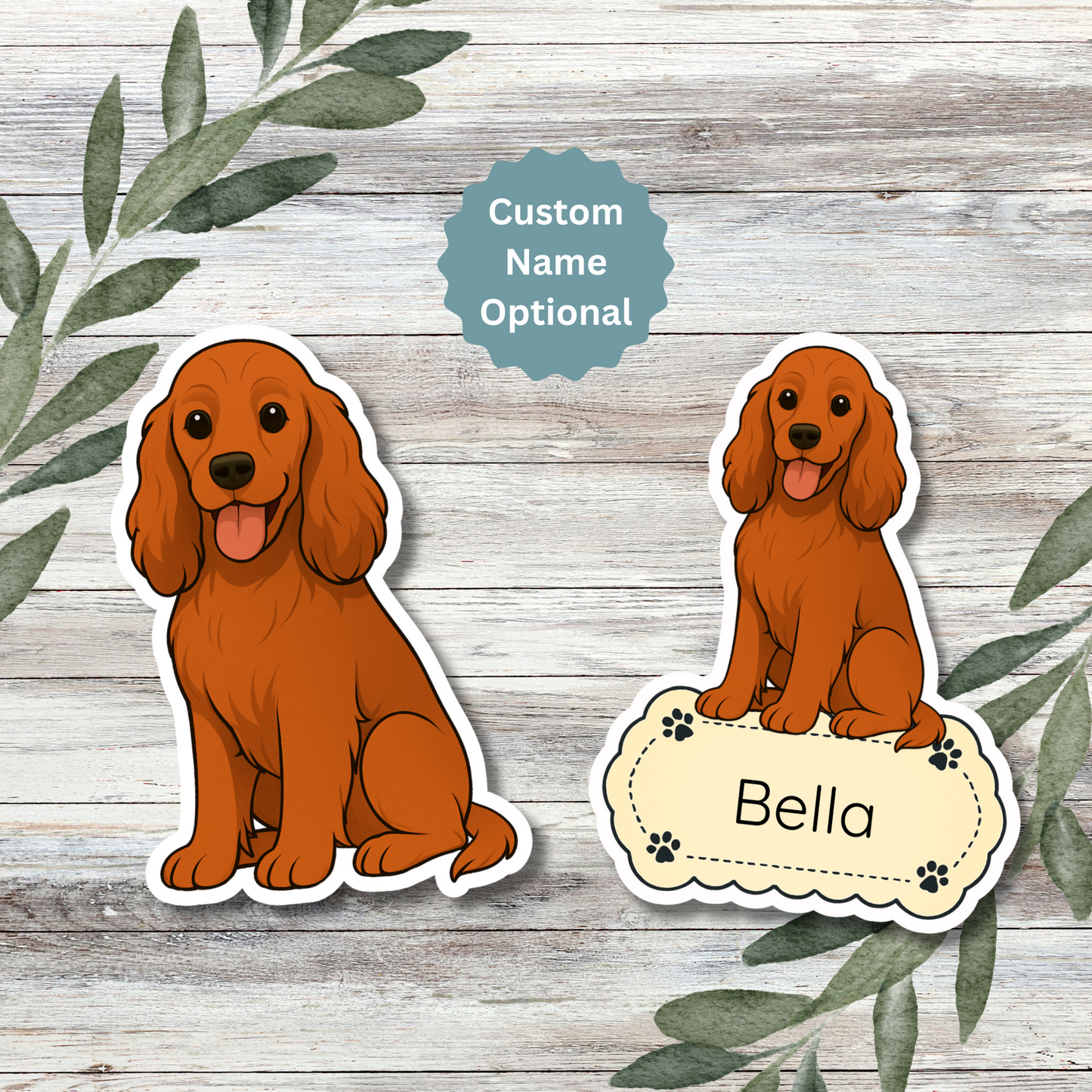 Custom Cocker Spaniel Dog Sticker - Red | Personalized with Name