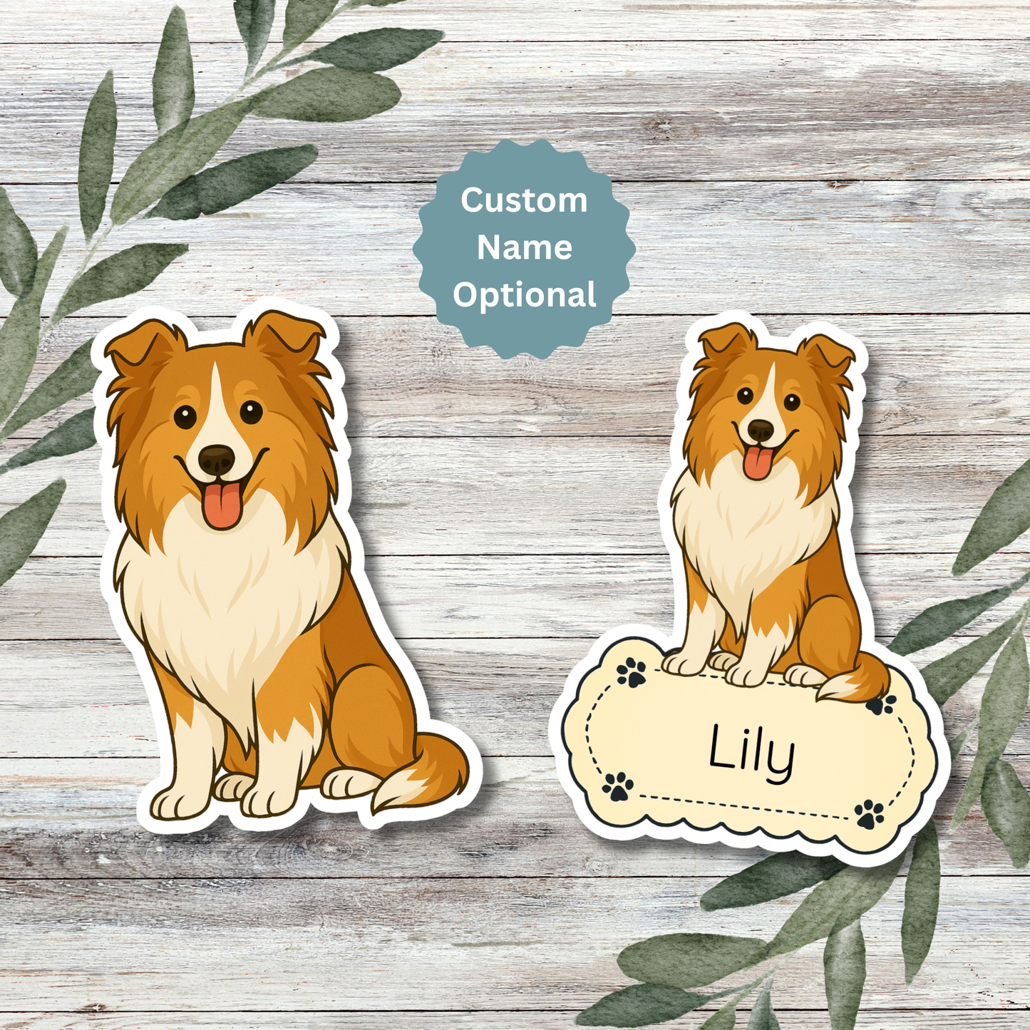 Custom Collie Dog Sticker - Sable and White | Personalized with Name
