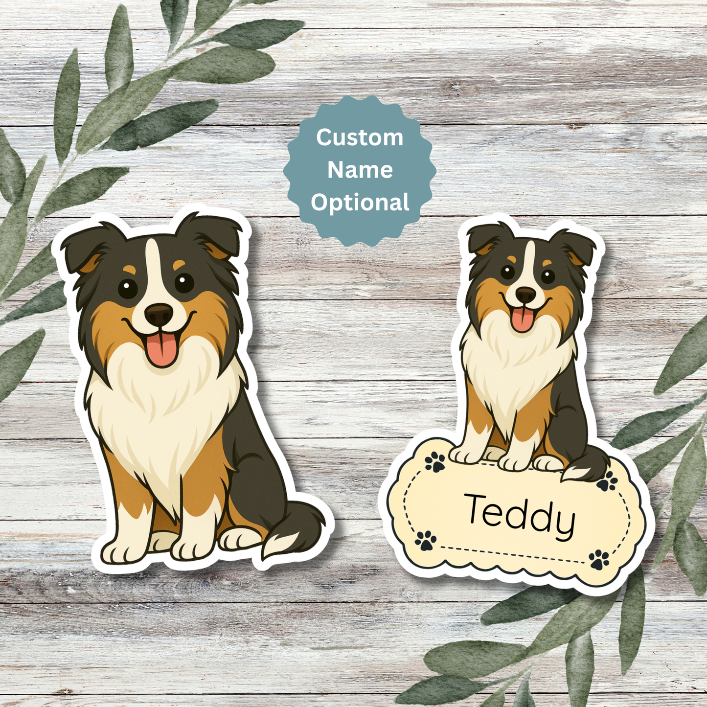 Custom Collie Dog Sticker - Tricolored | Personalized with Name