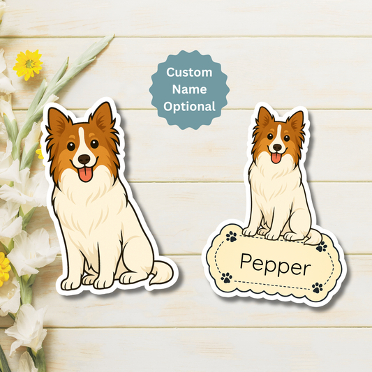 Aimant personnalisé pour chien Collie - Blanc | Personnalisable avec le nom de l'animal