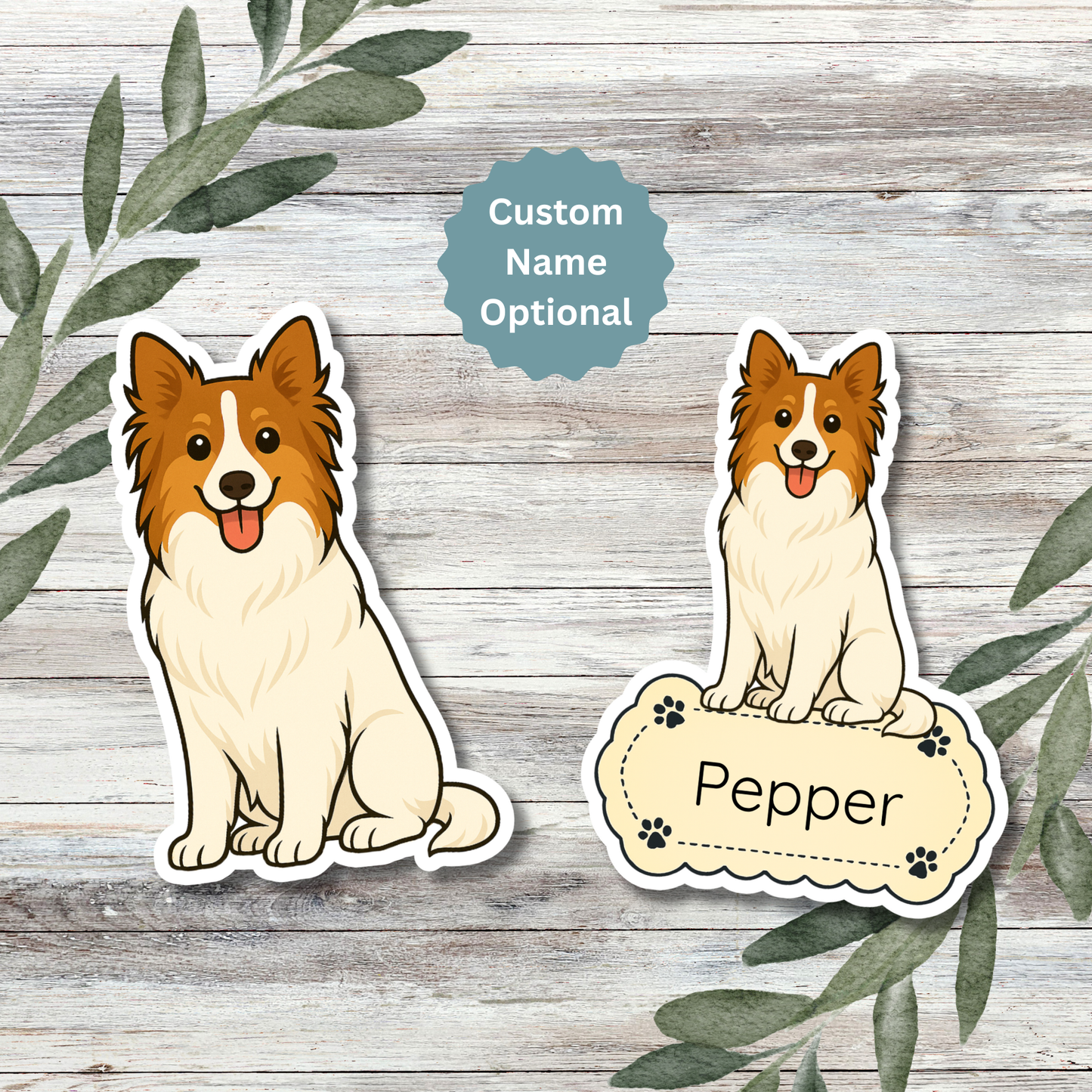 Custom Collie Dog Sticker - White | Personalized with Name