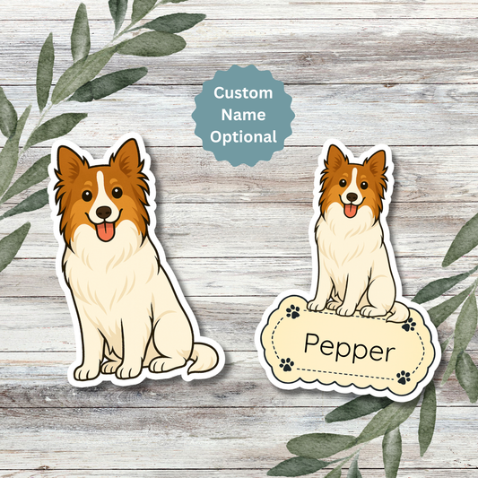 Custom Collie Dog Sticker - White | Personalized with Name