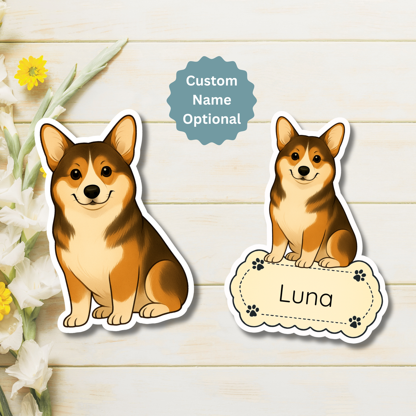Custom Pembroke Corgi Dog Magnet - Sable and White | Personalized with Pet Name