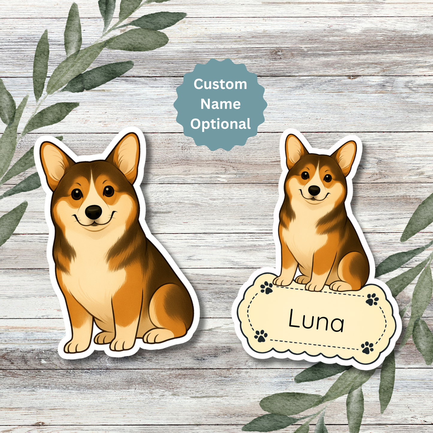 Custom Pembroke Corgi Dog Sticker - Sable and White | Personalized with Name