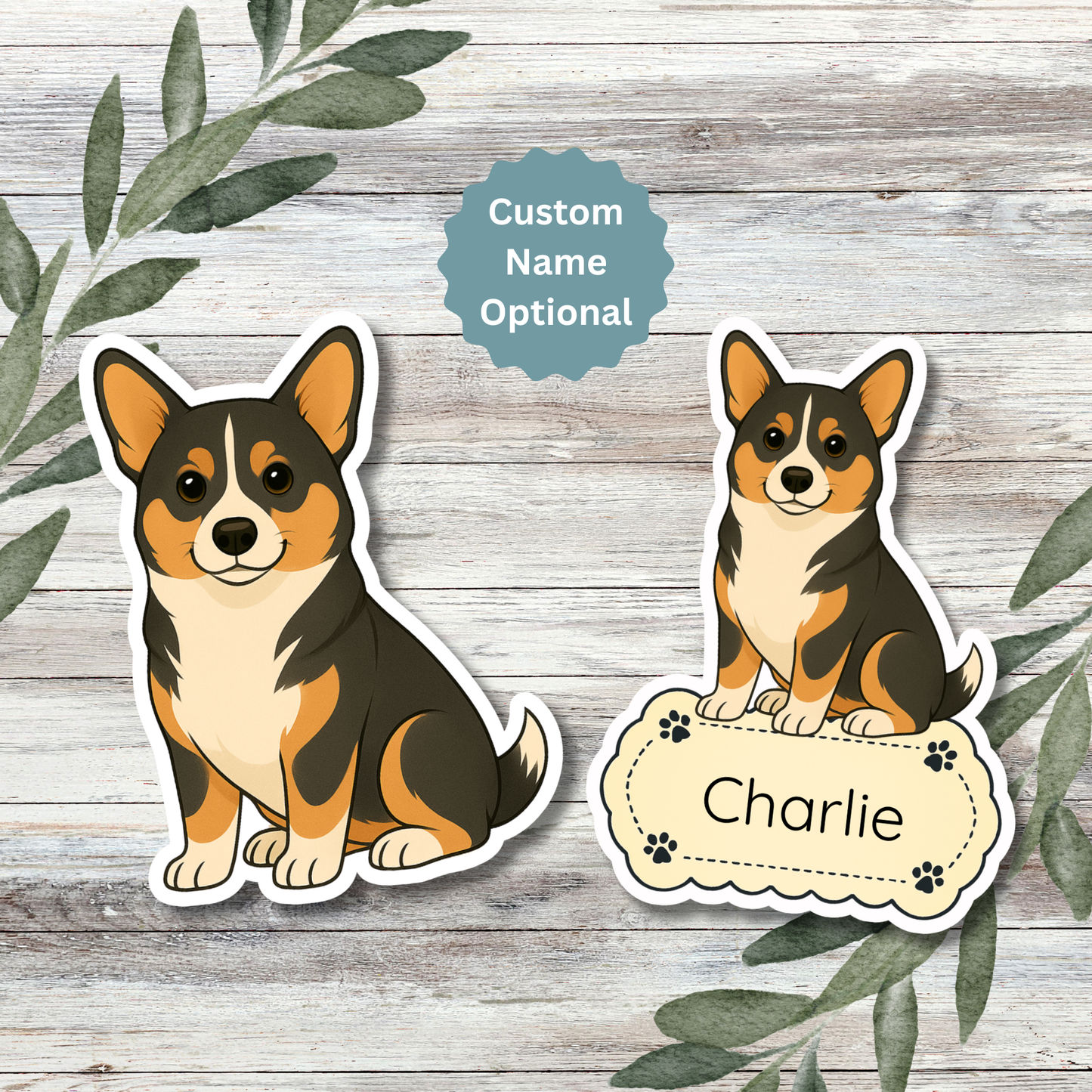 Custom Pembroke Corgi Dog Sticker - Tri-colored | Personalized with Name