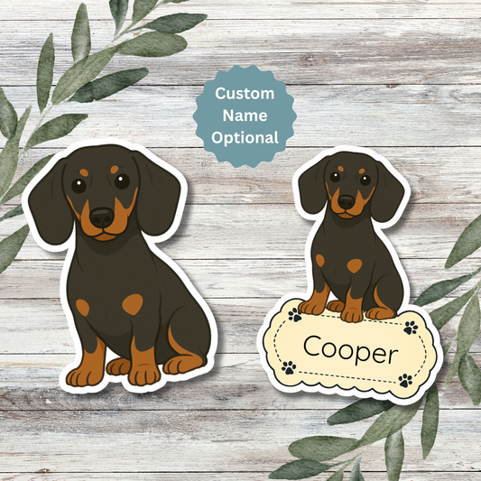 Custom Dachshund Dog Sticker - Black and Tan | Personalized with Name