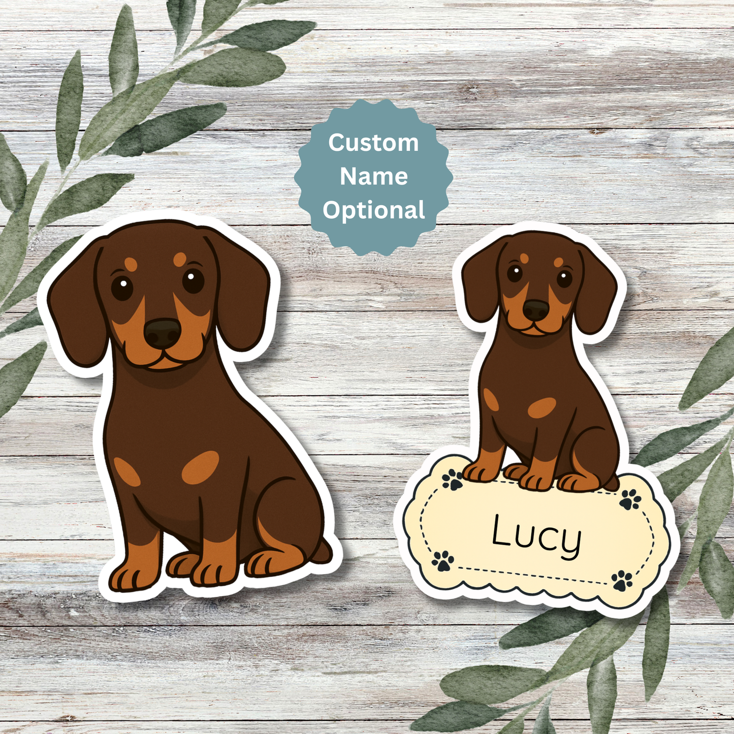 Custom Dachshund Dog Sticker - Chocolate and Tan | Personalized with Name