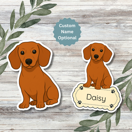 Custom Dachshund Dog Sticker - Red | Personalized with Name