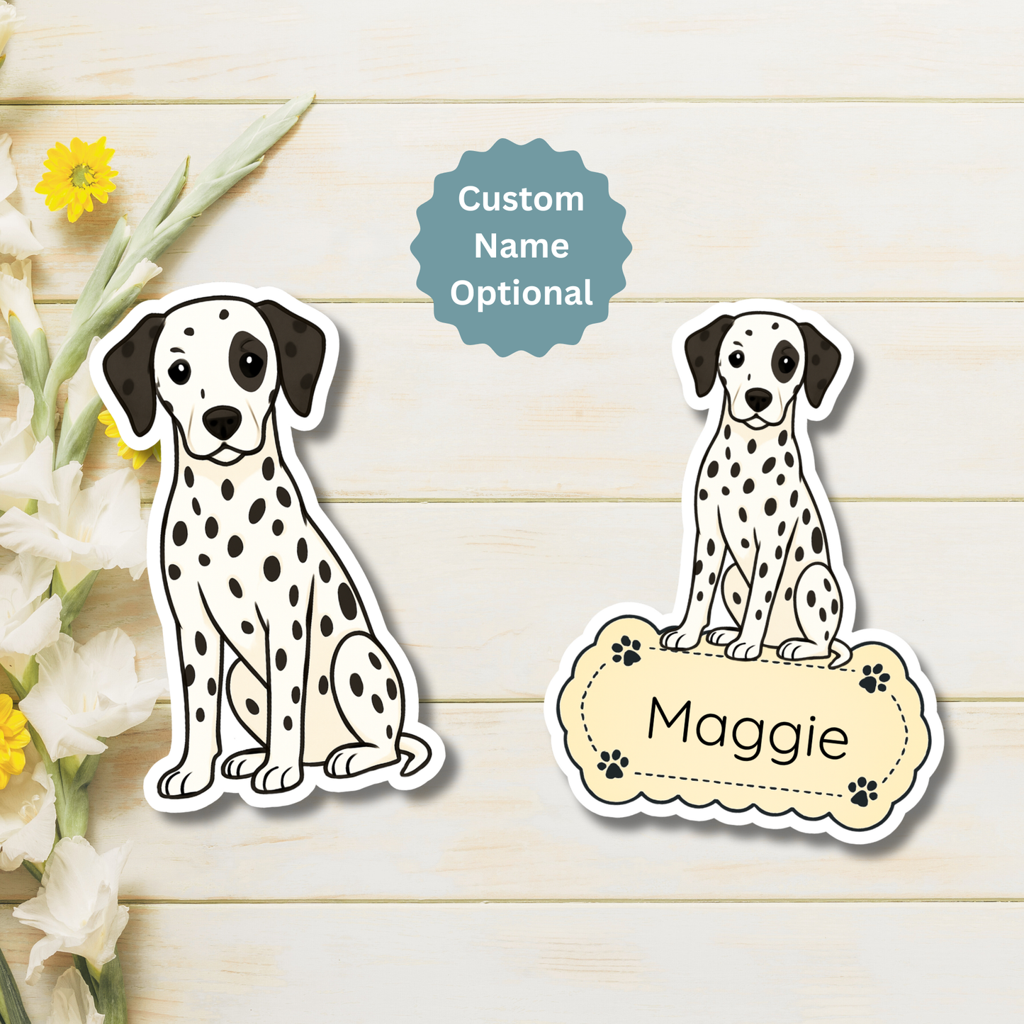 Aimant personnalisé pour chien dalmatien – Tacheté noir | Personnalisable avec le nom de l'animal