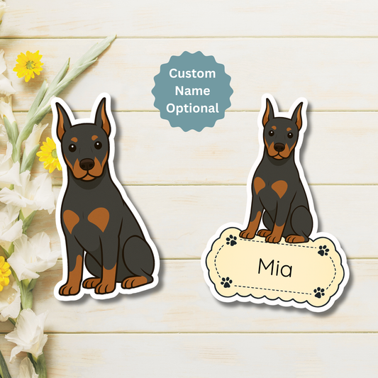 Custom Doberman Pinscher Dog Magnet - Cropped Ears Black and Rust | Personalized with Pet Name