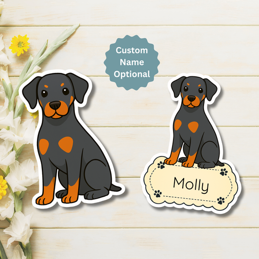 Custom Doberman Pinscher Dog Magnet - Natural Ears Black and Rust | Personalized with Pet Name