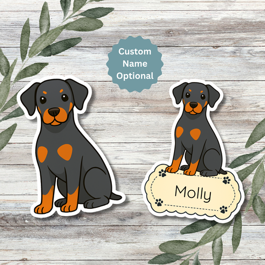 Custom Doberman Pinscher Dog Sticker - Natural Ears Black and Rust | Personalized with Name