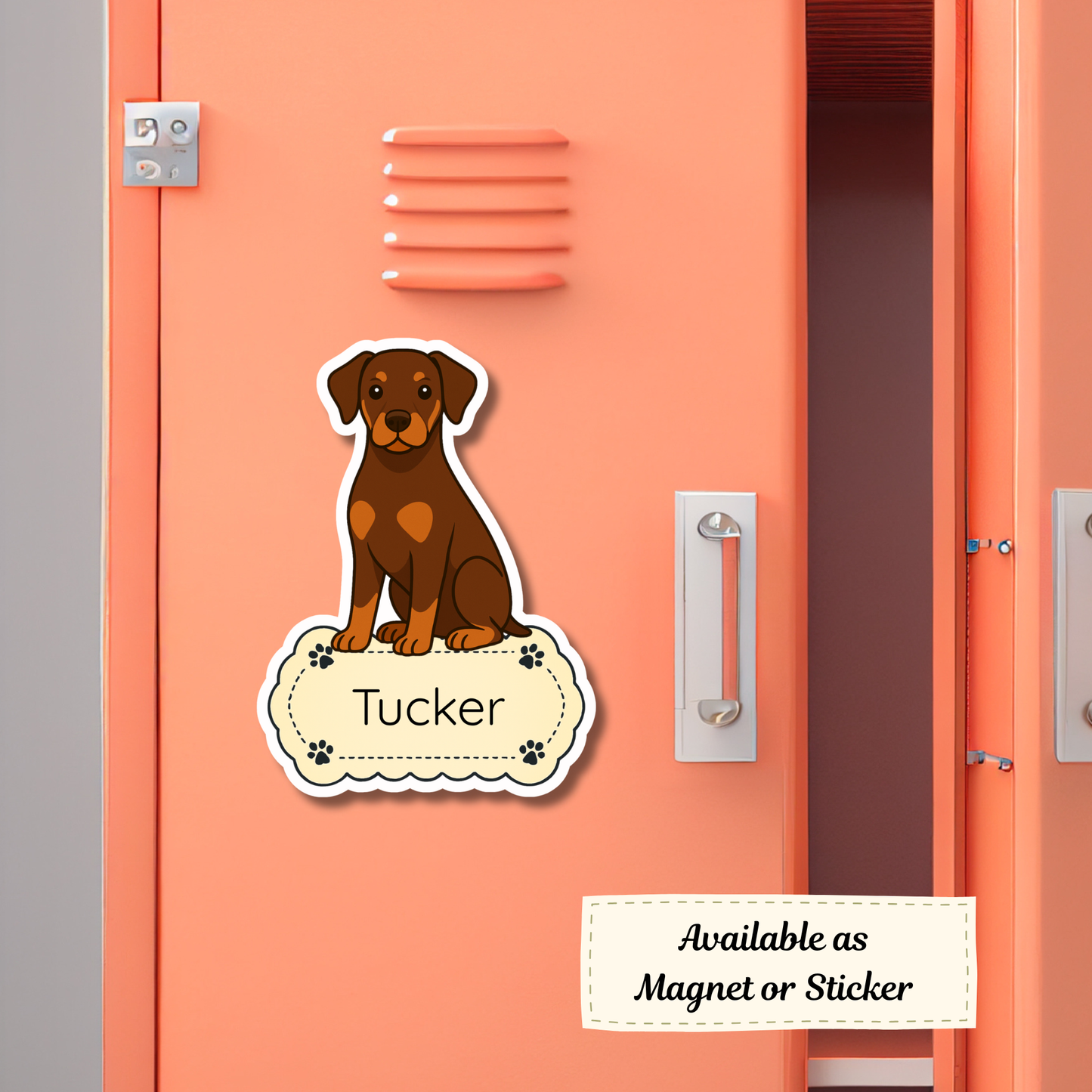 Custom Doberman Pinscher Dog Sticker - Natural Ears Red and Rust | Personalized with Name