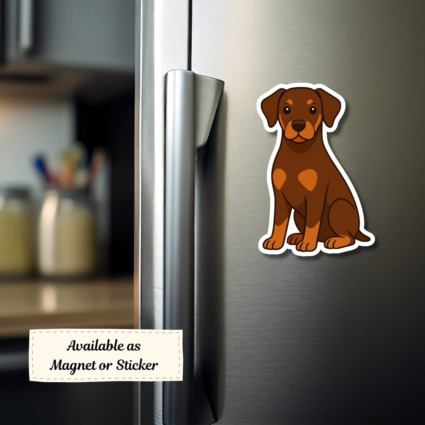 Custom Doberman Pinscher Dog Sticker - Natural Ears Red and Rust | Personalized with Name