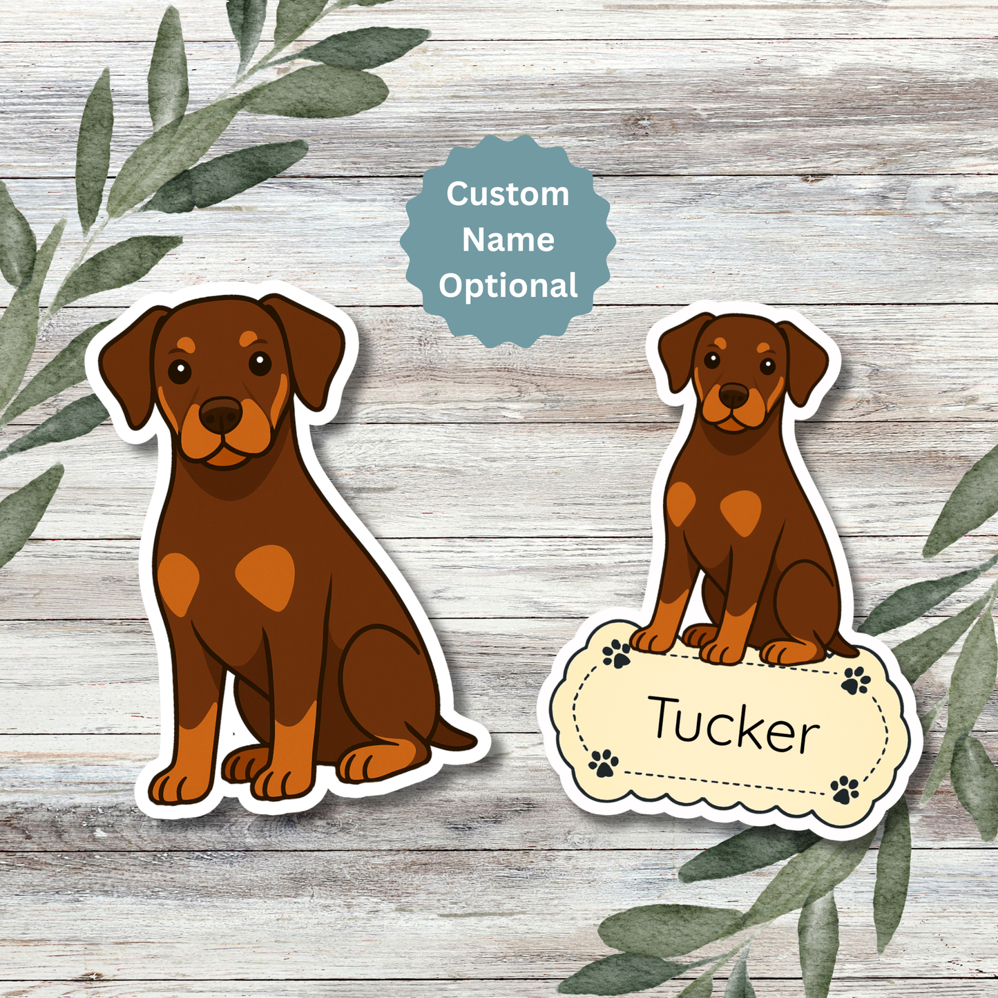 Custom Doberman Pinscher Dog Sticker - Natural Ears Red and Rust | Personalized with Name