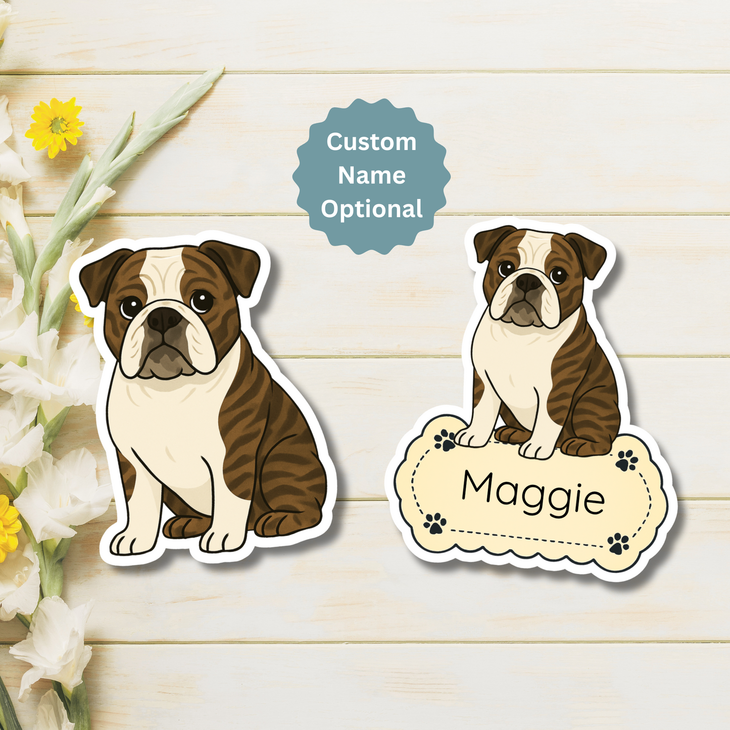 Custom English Bulldog Dog Magnet - Brindle | Personalized with Pet Name