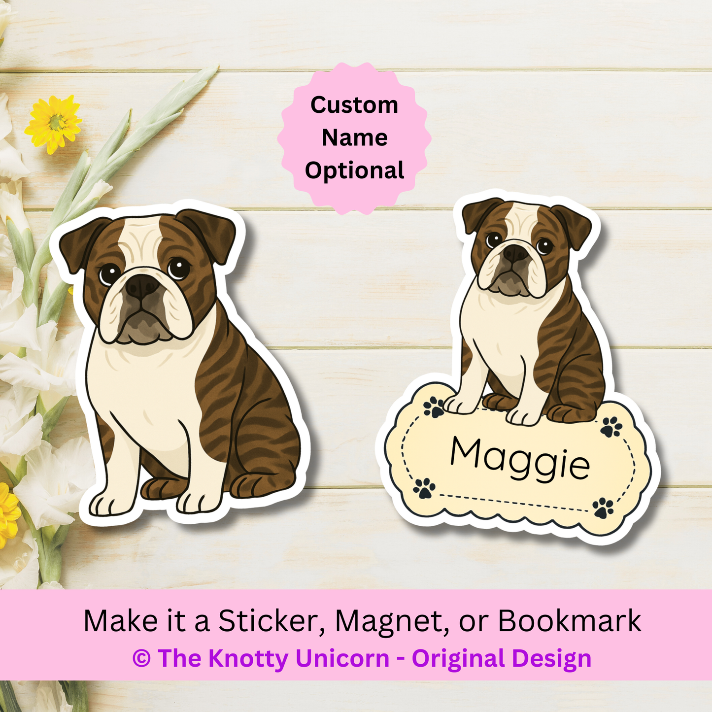 Custom English Bulldog Dog Magnet / Bookmark - Brindle