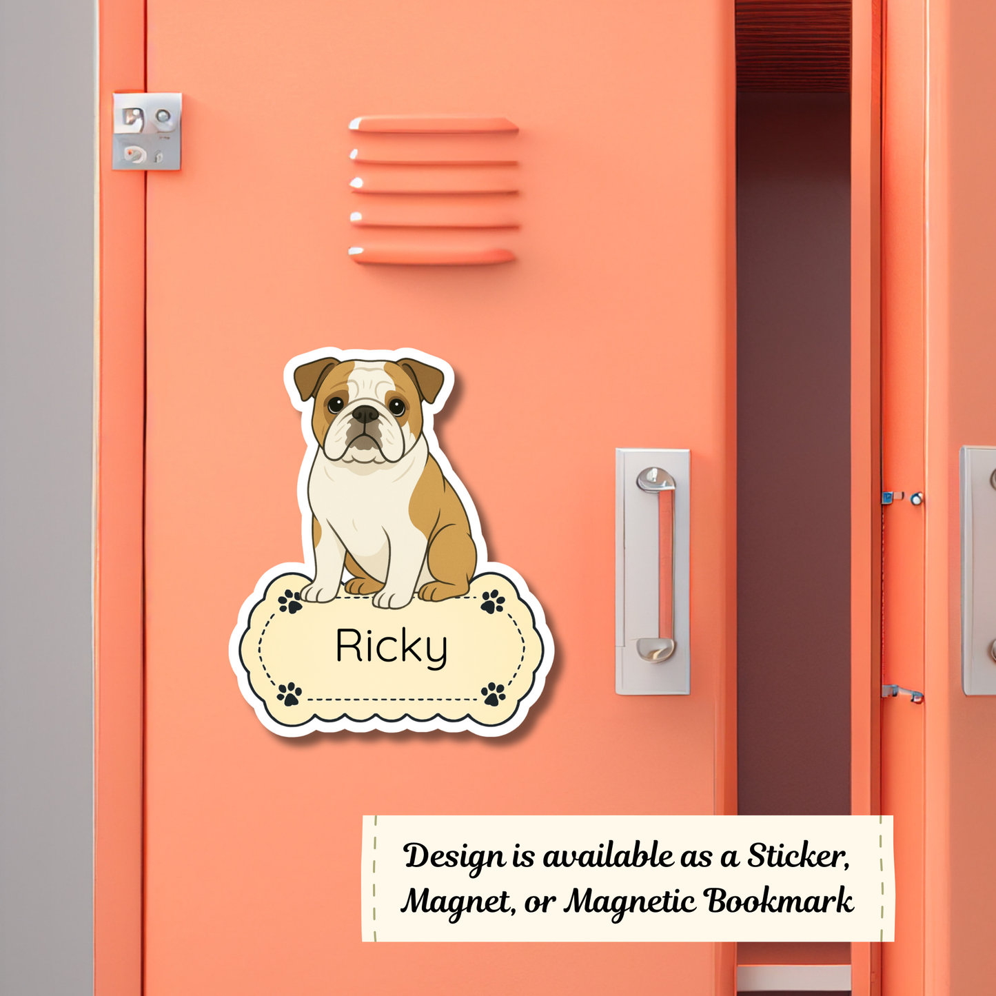Autocollant bouledogue anglais personnalisé – Fauve et blanc | Personnalisable avec votre nom