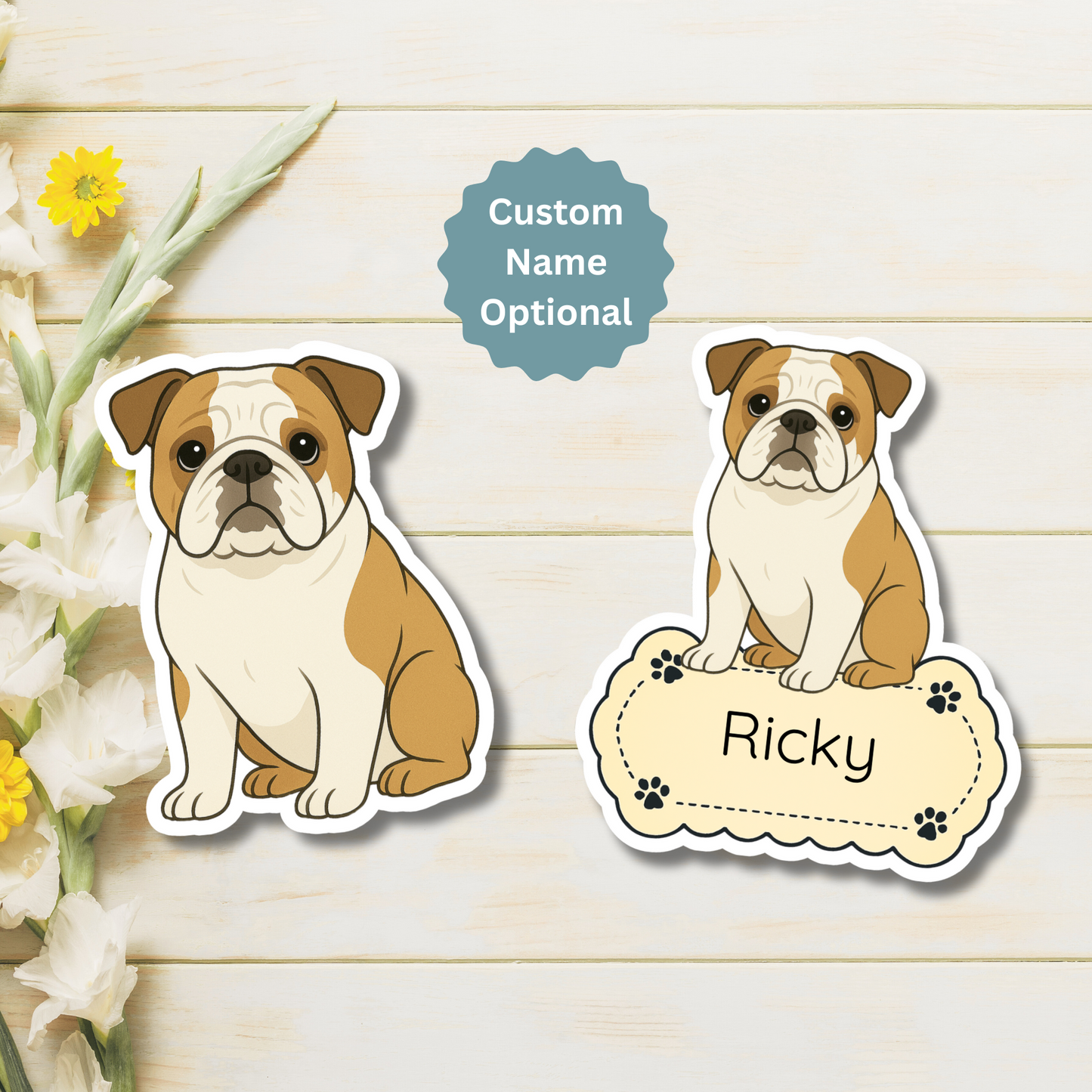 Custom English Bulldog Dog Magnet - Fawn and White | Personalized with Pet Name