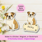 Custom English Bulldog Dog Magnet / Bookmark - Fawn and White