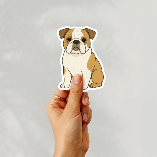Custom English Bulldog Dog Sticker - Fawn and White | Personalized with Name