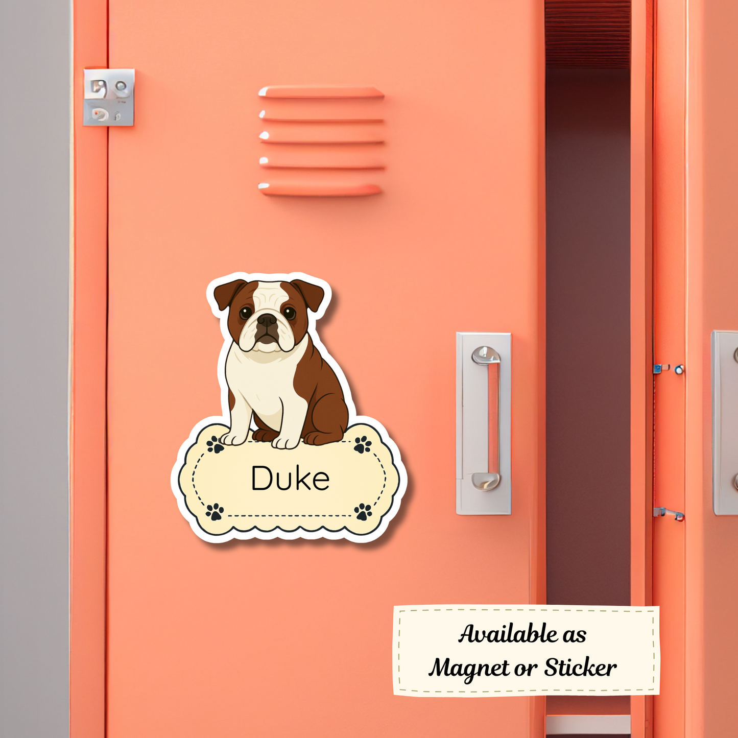 Custom English Bulldog Dog Magnet - Red and White | Personalized with Pet Name