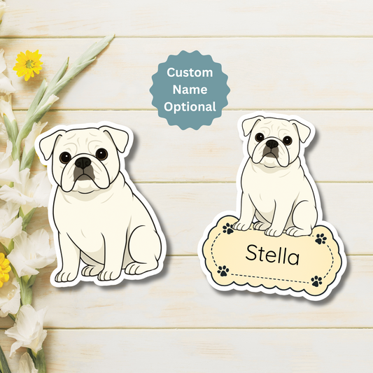 Custom English Bulldog Dog Magnet - White | Personalized with Pet Name
