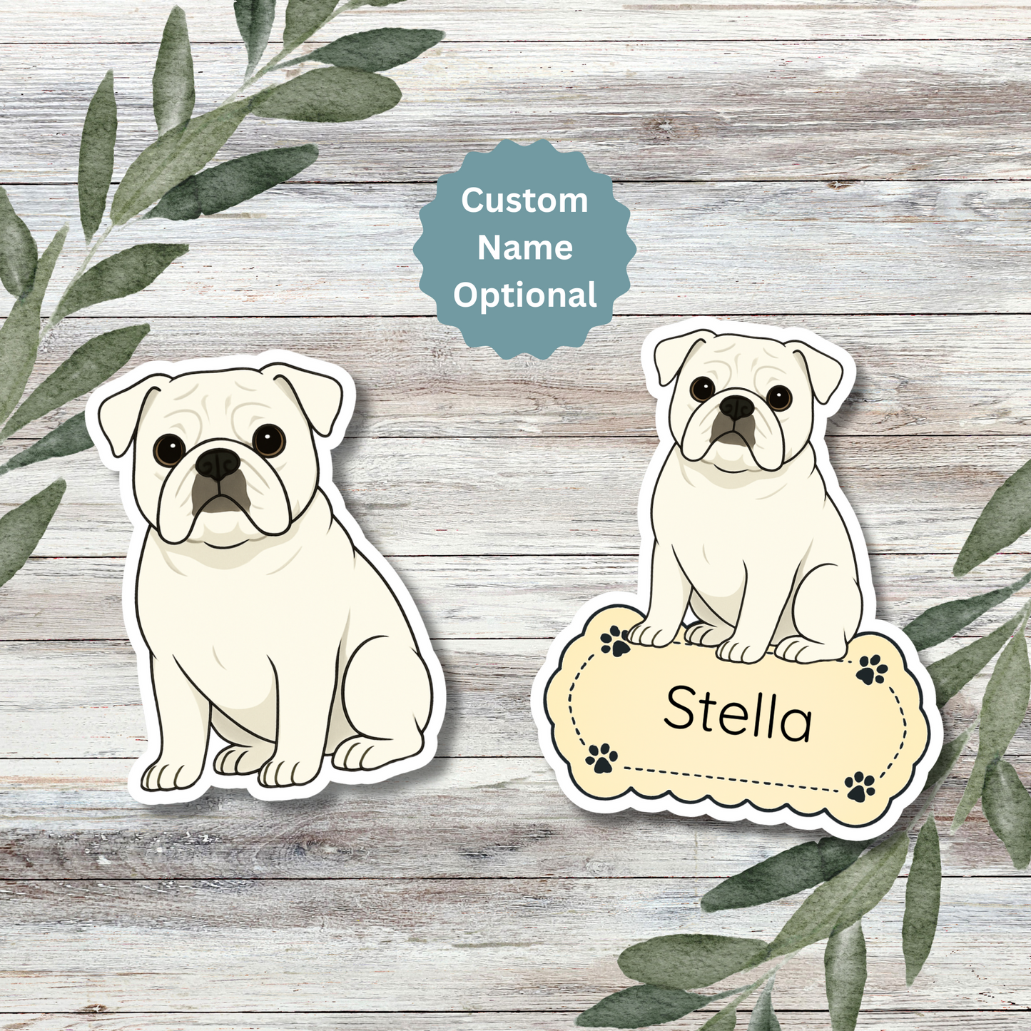 Custom English Bulldog Dog Sticker - White | Personalized with Name