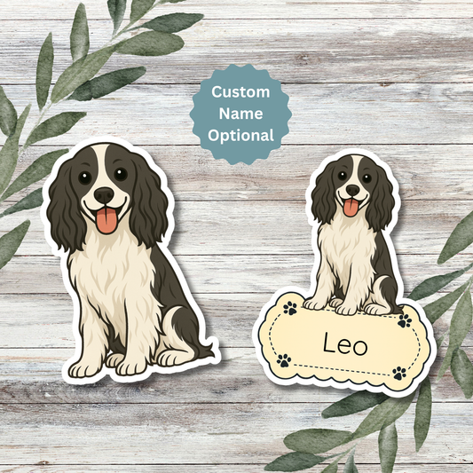Autocollant personnalisé pour chien Springer Spaniel anglais - Noir et blanc | Personnalisable avec votre nom