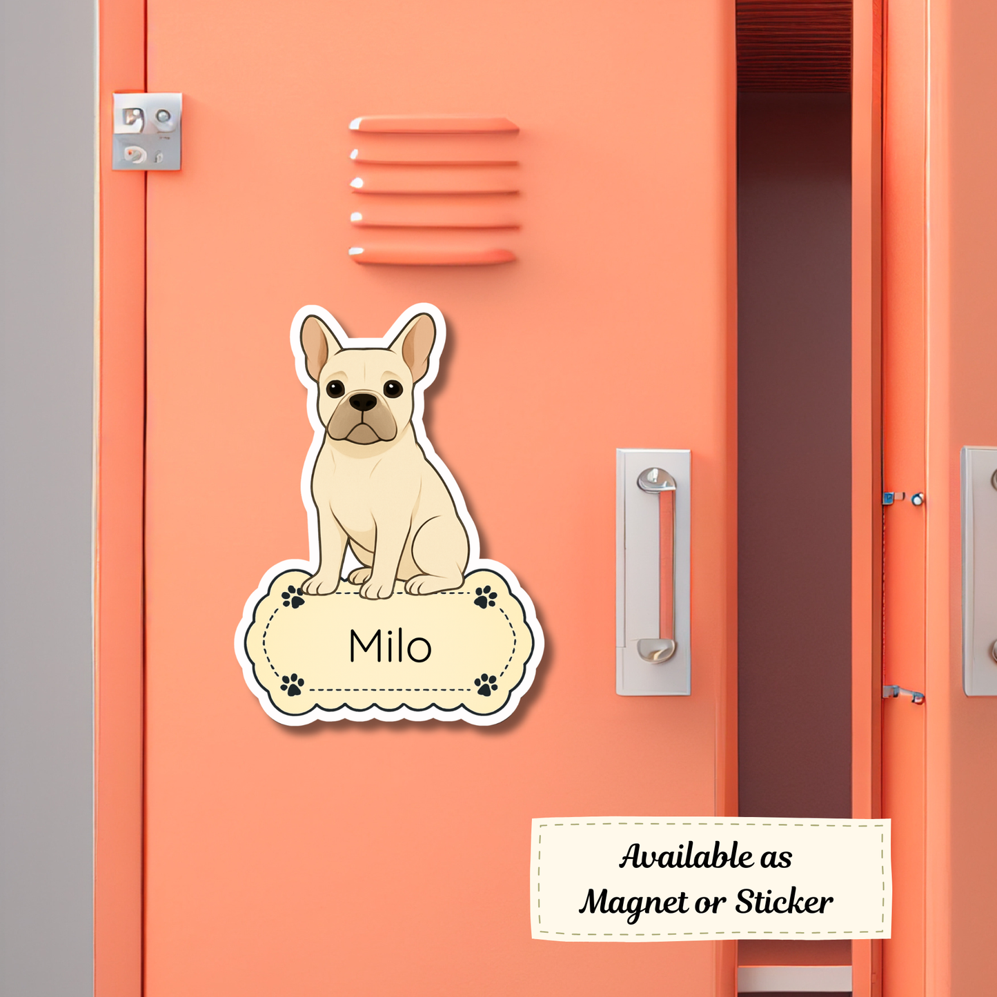 Custom French Bulldog Dog Sticker - Cream | Personalized with Name
