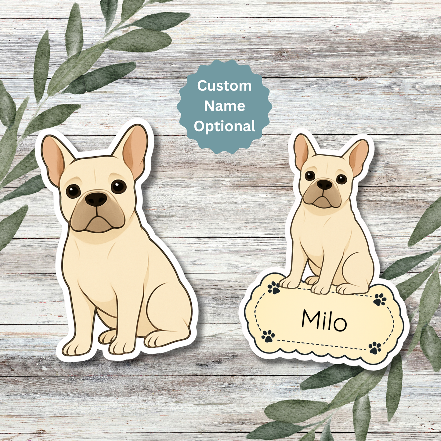 Custom French Bulldog Dog Sticker - Cream | Personalized with Name