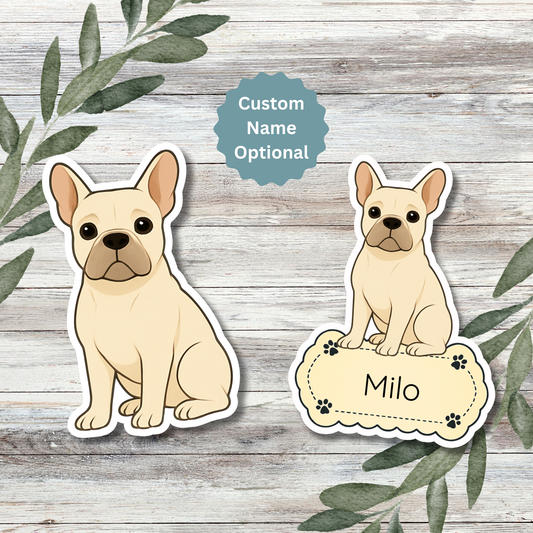 Custom French Bulldog Dog Sticker - Cream | Personalized with Name