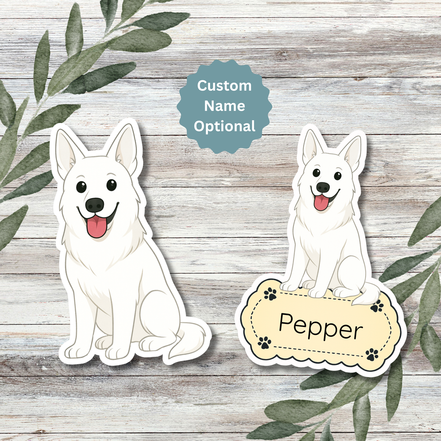 Custom German Shepherd Dog Sticker - White | Personalized with Name