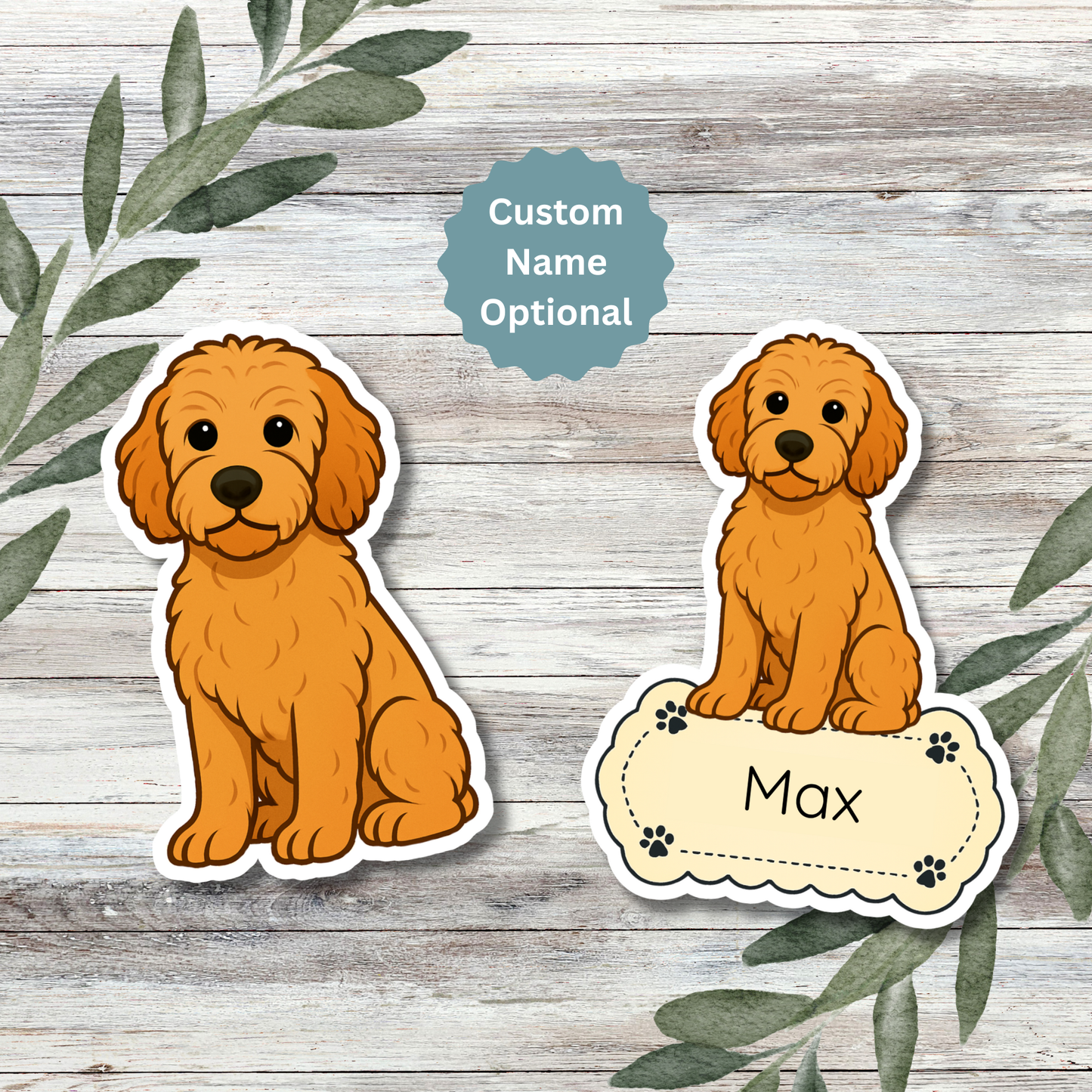 Custom Goldendoodle Dog Sticker - Apricot | Personalized with Name