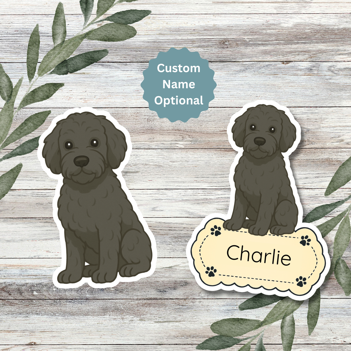 Custom Black Goldendoodle Dog Sticker | Personalized with Name