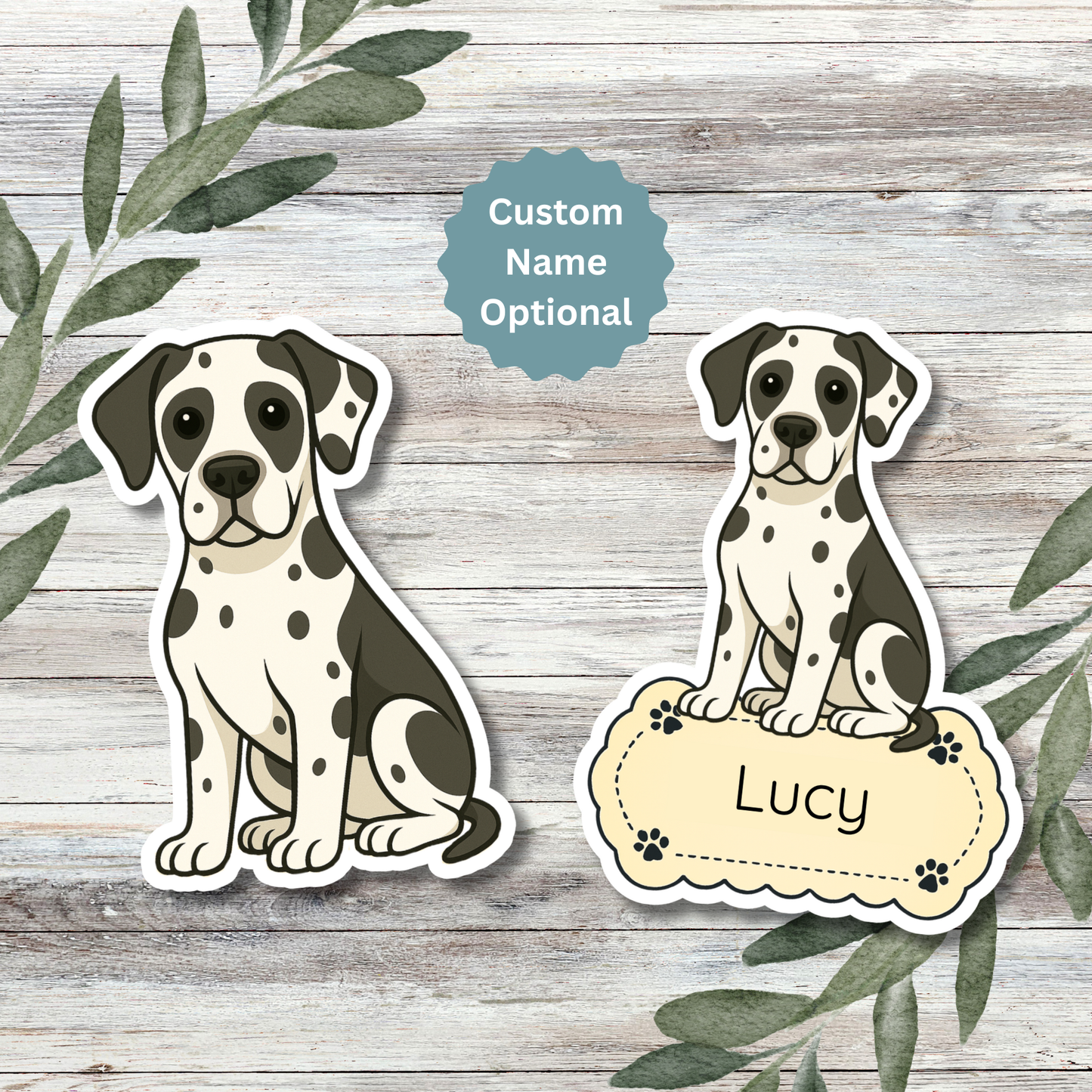 Custom Great Dane Dog Sticker - Harlequin | Personalized with Name