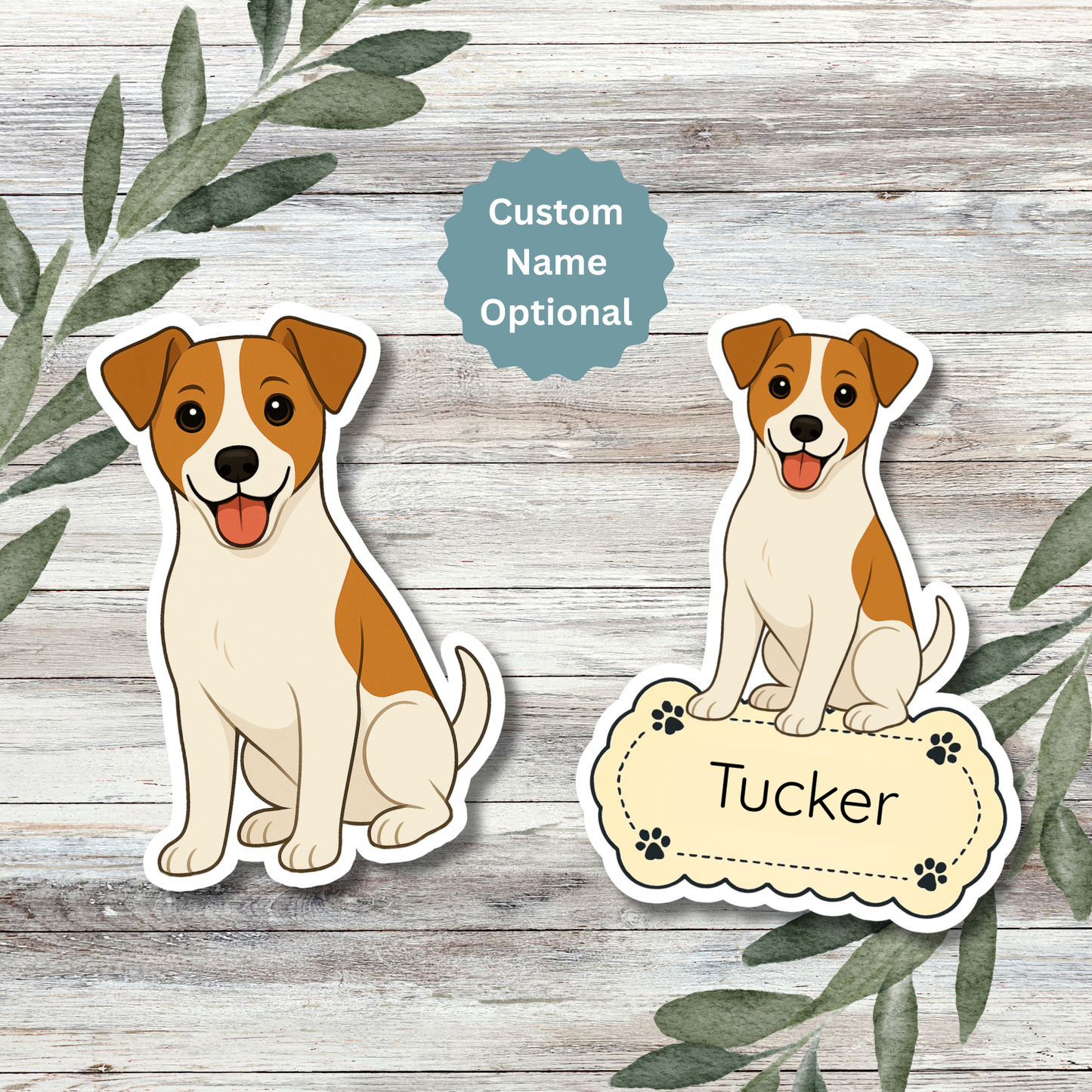 Custom Jack Russell Terrier Dog Sticker - White and Tan | Personalized with Name