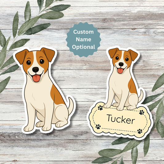 Custom Jack Russell Terrier Dog Sticker - White and Tan | Personalized with Name