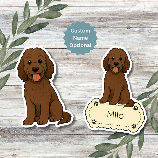 Custom Dog Sticker - Chocolate Labradoodle | Personalized with Name