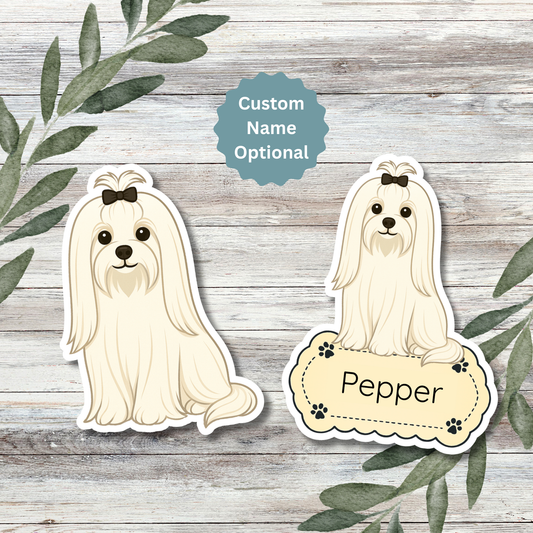 Custom Maltese Dog Sticker - Long Haired White | Personalized with Name