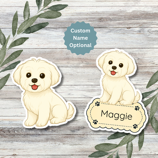 Custom Maltese Dog Sticker - White | Personalized with Name