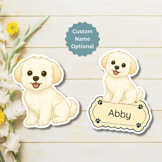 Custom Maltese Dog Magnet - White with Buff Markings | Personalized with Pet Name