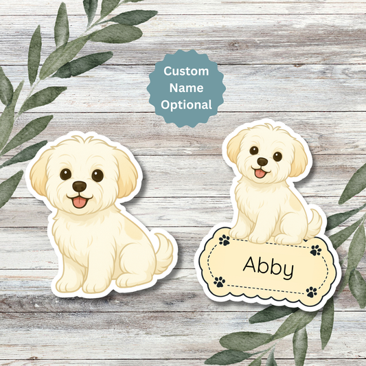 Custom Maltese Dog Sticker - White with Buff Markings | Personalized with Name