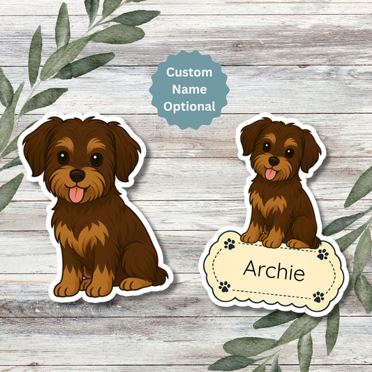 Custom Morkie Dog Sticker - Chocolate and Tan | Personalized with Name